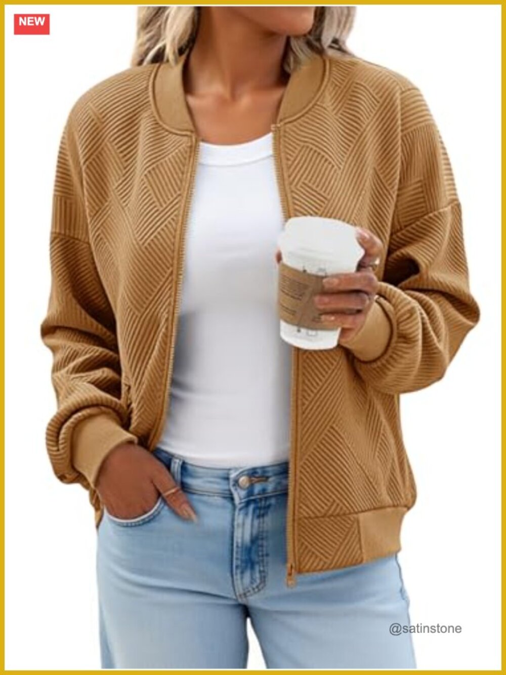Women's Lightweight Zip Up Bomber Jacket with Pockets Casual